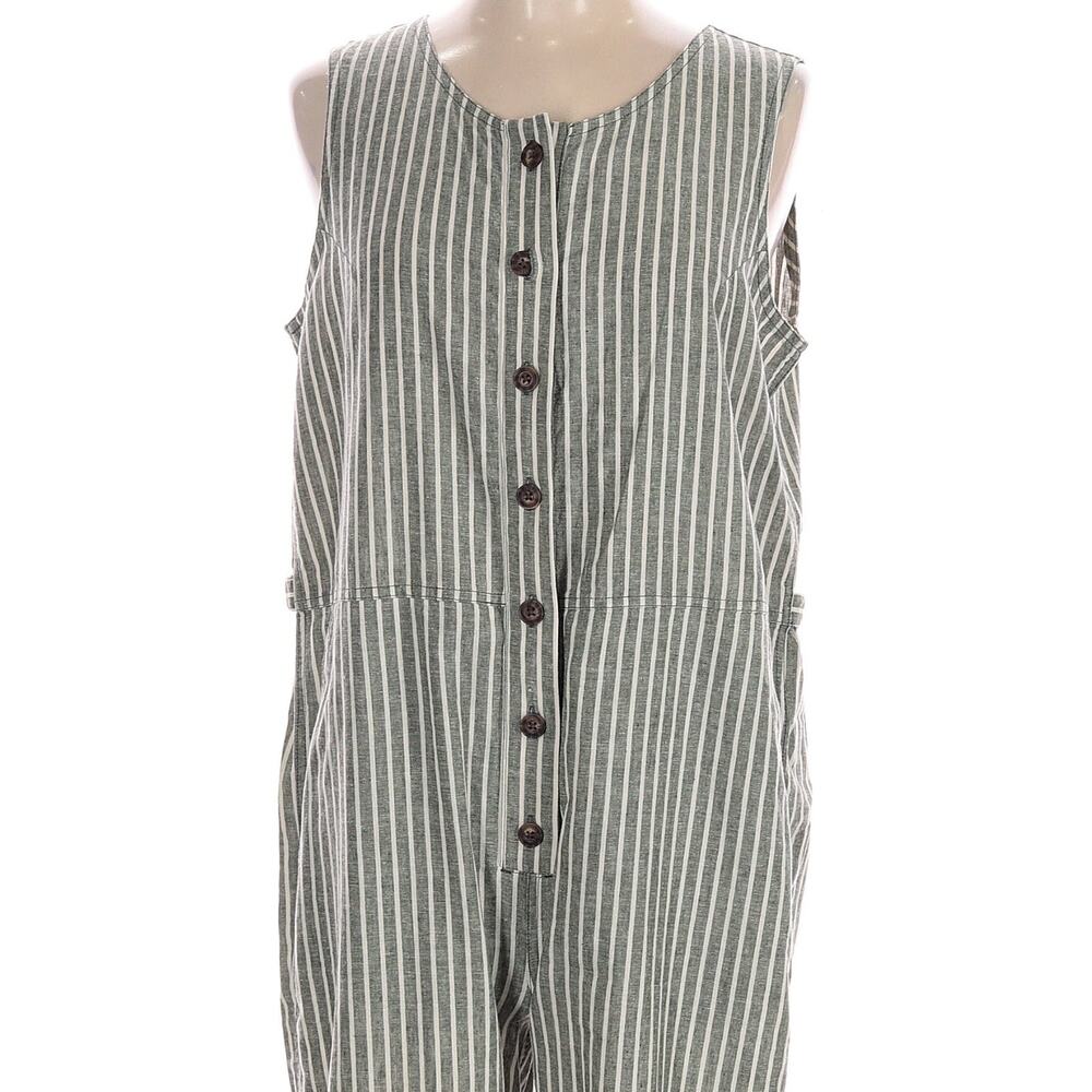 Duluth Trading Co Women 12 Hemp Jumpsuit Green Stripe Wide Leg Overalls NWT NEW - Picture 5 of 10
